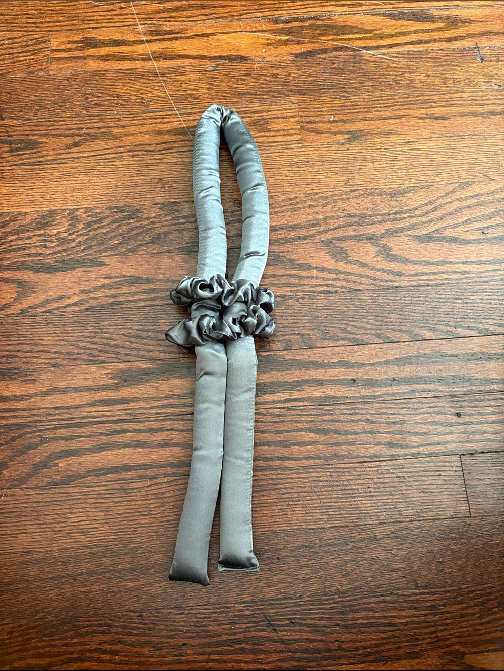 Gray Satin Heatless Curling Hair Wrap with Scrunchie -